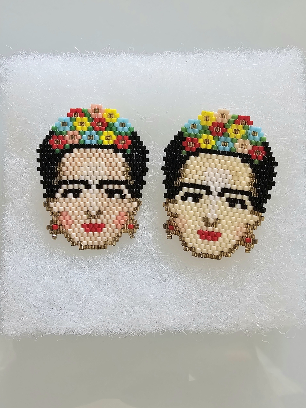 Frida Kahlo Portrait Beaded Stud Earrings - Multicolor EUC